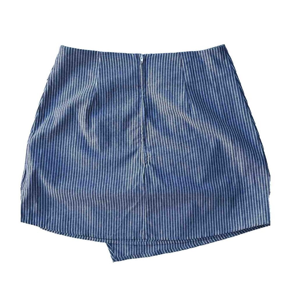 Nasty Gal Primi Women's Blue Cotton Striped Wrap Mini Skirt Size M NWOT - Picture 14 of 16
